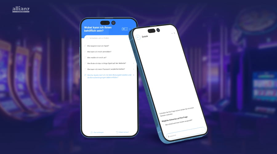 Hilfe Center des Kundenservice im Support Fenster mit FAQ Suche und Live Chat Funktion.
